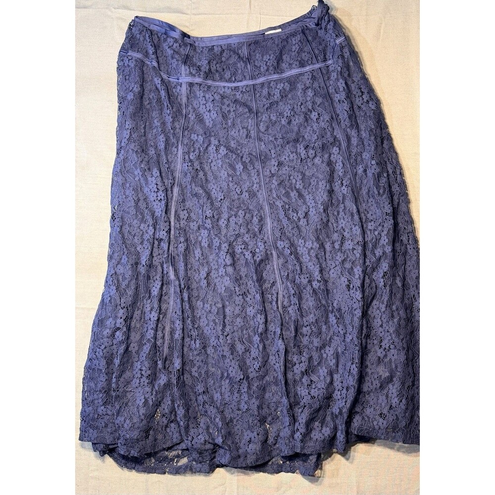 Susan Graver Women's Skirt Sz 18w Occasions Lace Midi w Piping Detail Blue